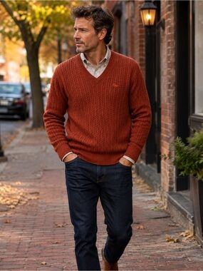 Lacoste Izod Cable Knit V-Neck Sweater-Size 44 (XL)